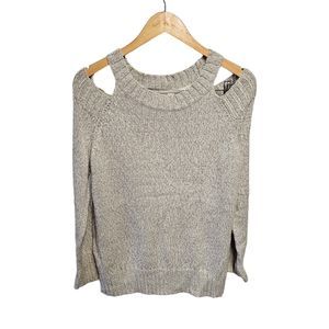 AYLA‎ Sweater Cut Out Shoulder Beige Marbled LARGE Francesca's